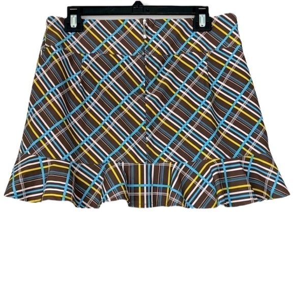 All By Jofit Brown Plaid Mini Ruffle Tennis Pickleball Golf Sports Skirt size 12 - Picture 4 of 11